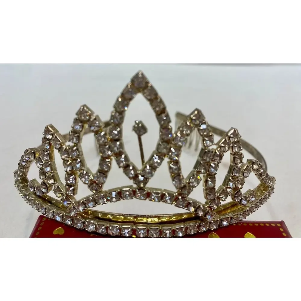 Vintage 1950s Tiara Rhinestones Bridal Pageant Prom Quinceanera Crown GOLDTONE